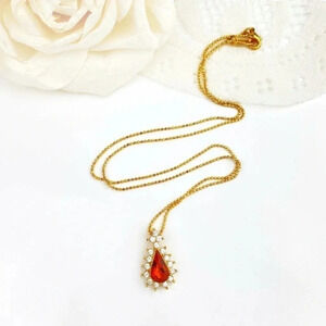 Vintage - Nina Ricci Gold Plated Citrine Glass & Rhinestone Necklace